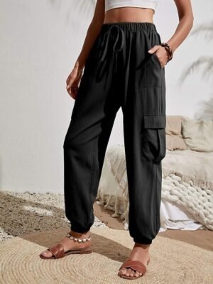Fashion High Waist Solid Full Length Harem Trousers - Image 5