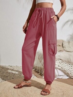 Fashion High Waist Solid Full Length Harem Trousers - Image 6