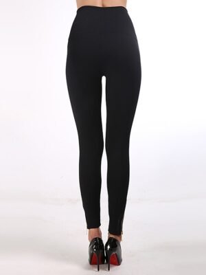 Fashion High Waist Solid Zipper Full Length Leggings - Image 8
