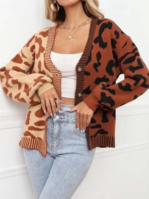 Fashion Leopard Print Open Front Long Sleeve Cardigan - Image 1