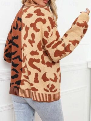 Fashion Leopard Print Open Front Long Sleeve Cardigan - Image 2