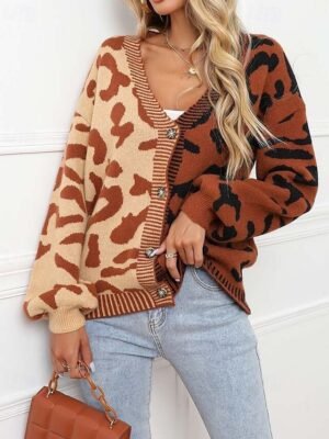 Fashion Leopard Print Open Front Long Sleeve Cardigan - Image 3