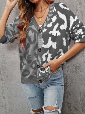 Fashion Leopard Print Open Front Long Sleeve Cardigan - Image 5