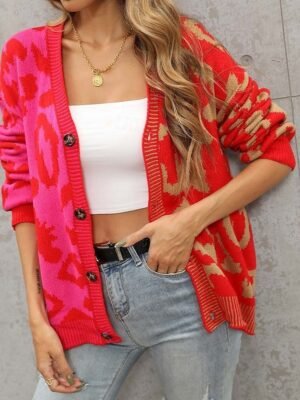 Fashion Leopard Print Open Front Long Sleeve Cardigan - Image 8