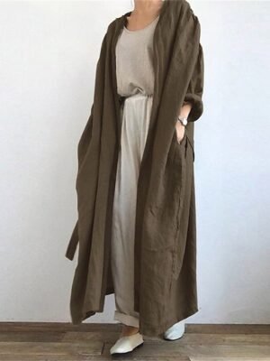 Fashion Long Open Front Trench Coat with Belt - Image 2