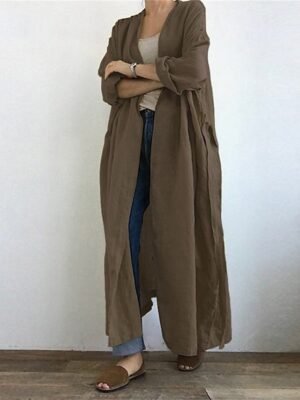Fashion Long Open Front Trench Coat with Belt - Image 3