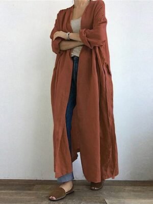 Fashion Long Open Front Trench Coat with Belt - Image 4