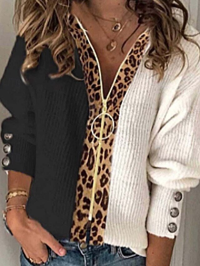 Fashion Loose Animal Turtleneck Lantern Sleeve Long Sweater - Image 1