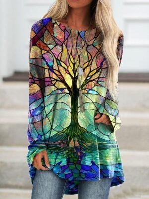Fashion Loose Butterfly Print Round Neck Long Sleeve Top - Image 5