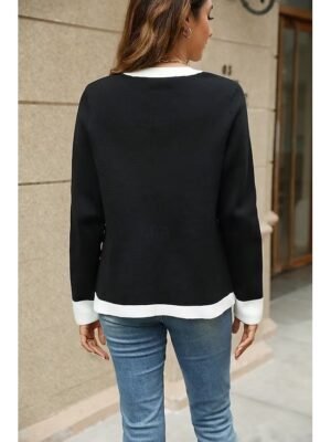 Fashion Loose Colour Block V Neck Long Sleeve Regular Cardigan - Image 2