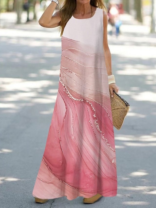 Fashion Loose Fit Ombre Crew Neck Sleeveless Maxi Dress - Image 1