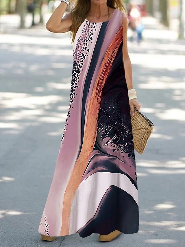 Fashion Loose Fit Ombre Crew Neck Sleeveless Maxi Dress - Image 2