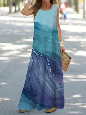 Fashion Loose Fit Ombre Crew Neck Sleeveless Maxi Dress - Image 4