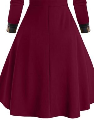 Fashion Loose Fit Plaid Hooded Long Sleeve Midi Dress - Image 7