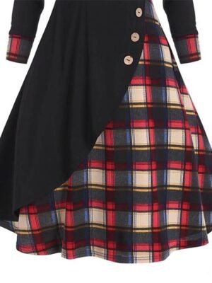 Fashion Loose Fit Plaid Hooded Long Sleeve Midi Dress - Image 9