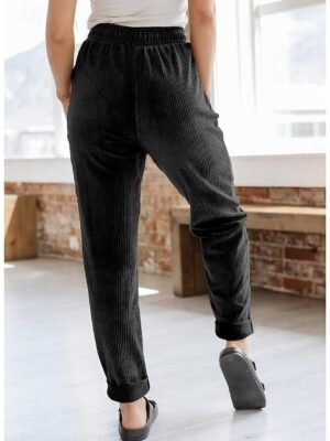Fashion Loose Fit Plain Medium Waist Full Length Sweatpants - Image 2