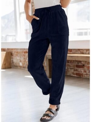 Fashion Loose Fit Plain Medium Waist Full Length Sweatpants - Image 7