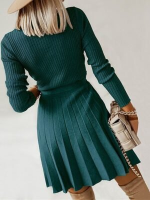 Fashion Loose Fit Plain Surplice Neck Long Sleeve Mini Sweater Dress - Image 10