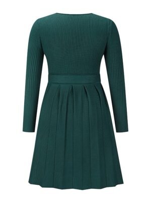 Fashion Loose Fit Plain Surplice Neck Long Sleeve Mini Sweater Dress - Image 13