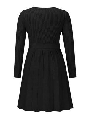 Fashion Loose Fit Plain Surplice Neck Long Sleeve Mini Sweater Dress - Image 19