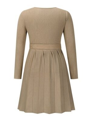 Fashion Loose Fit Plain Surplice Neck Long Sleeve Mini Sweater Dress - Image 24