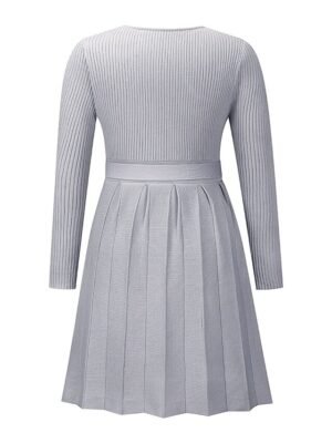 Fashion Loose Fit Plain Surplice Neck Long Sleeve Mini Sweater Dress - Image 7