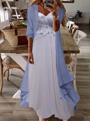 Fashion Loose Flower Print V Neck Half Sleeve Maxi Dress Set - Image 11
