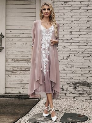 Fashion Loose Flower Print V Neck Half Sleeve Maxi Dress Set - Image 5