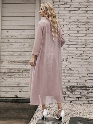 Fashion Loose Flower Print V Neck Half Sleeve Maxi Dress Set - Image 7