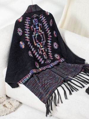 Fashion Loose Geometric Open Front Long Sleeve Long Knit Cardigan - Image 10