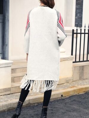 Fashion Loose Geometric Open Front Long Sleeve Long Cardigan - Image 4