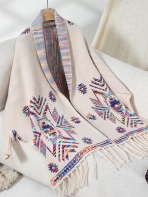 Fashion Loose Geometric Open Front Long Sleeve Long Knit Cardigan - Image 5