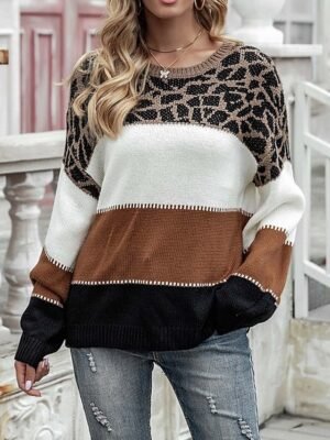 Fashion Loose Graphic Animal Crew Neck Long Sleeve Knit Top - Image 1