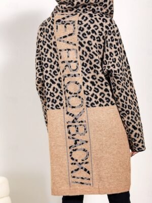 Fashion Loose Leopard Print Open Front Long Sleeve Cardigan - Image 5