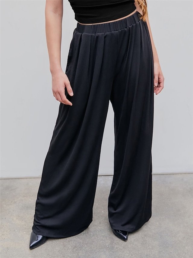 Fashion Loose Micro-elastic High Waist Full Length Wide Leg Trousers - Image 1