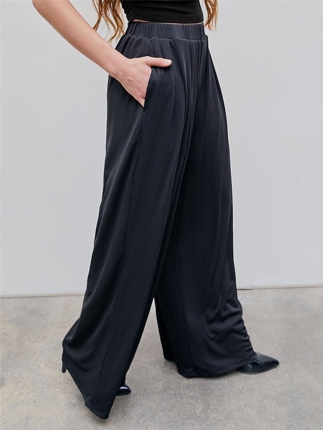 Fashion Loose Micro-elastic High Waist Full Length Wide Leg Trousers - Image 2