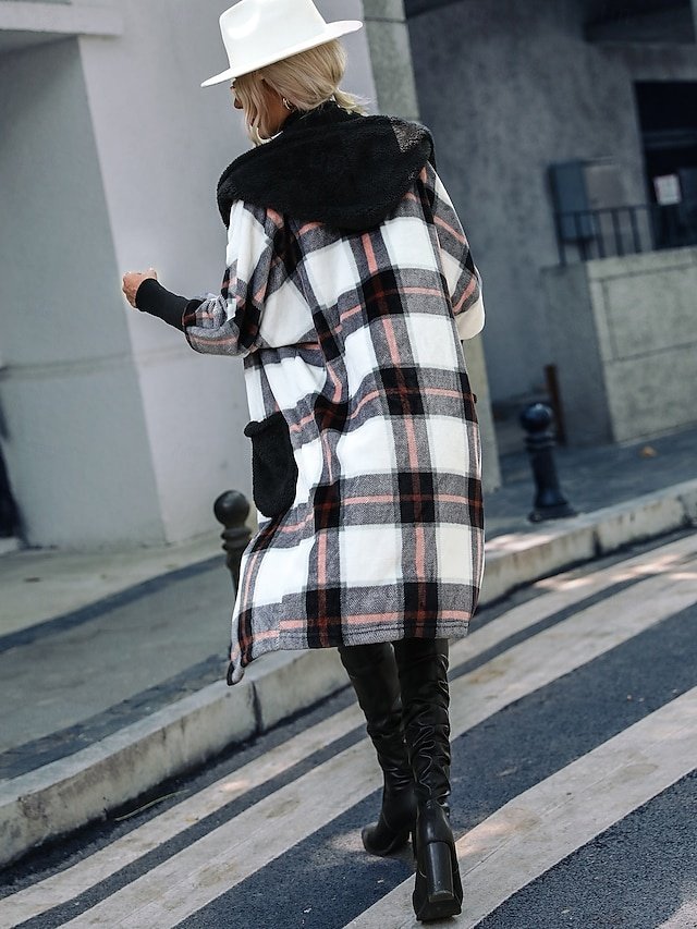 Fashion Loose Plaid Lapel Long Sleeve Teddy Coat - Image 2