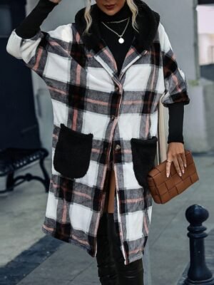 Fashion Loose Plaid Lapel Long Sleeve Teddy Coat - Image 3