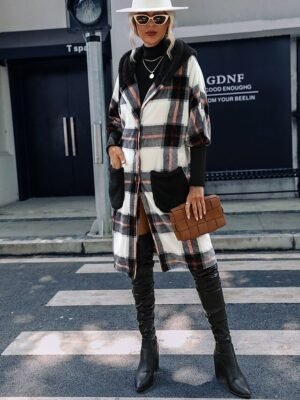 Fashion Loose Plaid Lapel Long Sleeve Teddy Coat - Image 4