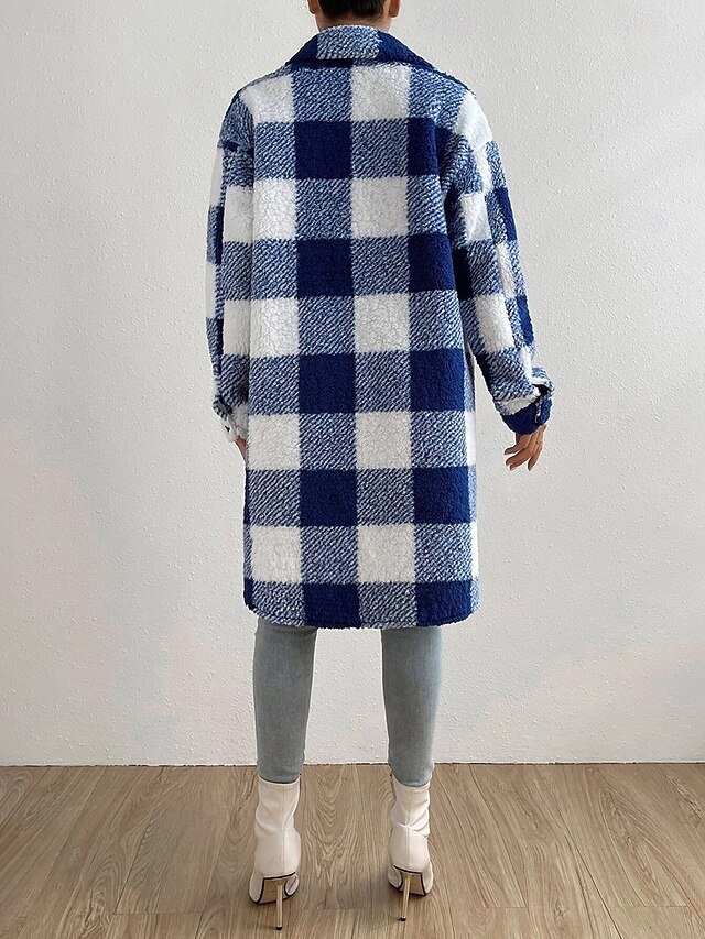 Fashion Loose Plaid Turndown Long Sleeve Sherpa Jacket - Image 11