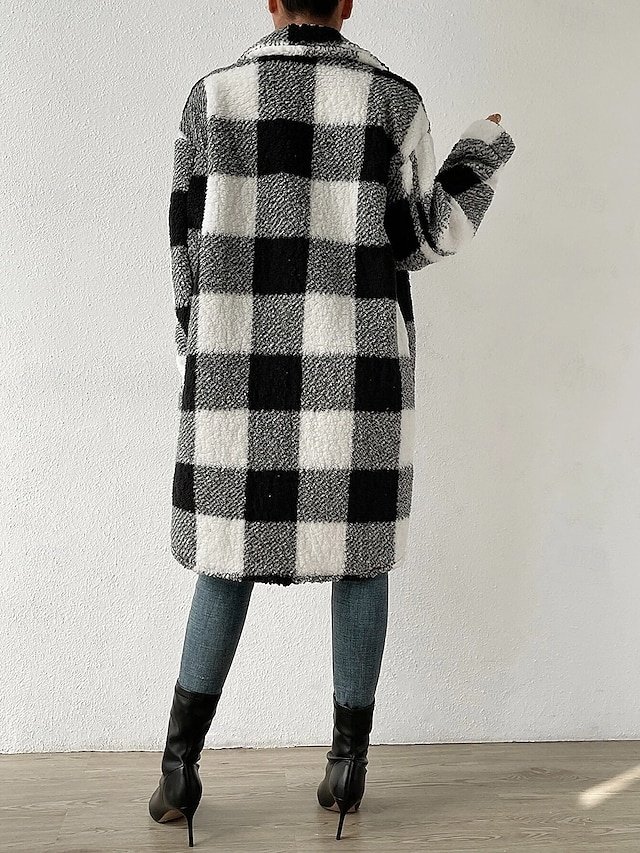 Fashion Loose Plaid Turndown Long Sleeve Sherpa Jacket - Image 8