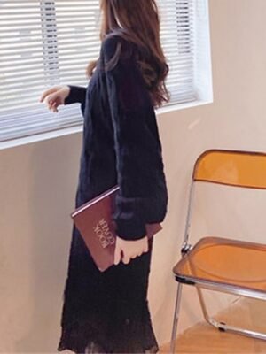 Fashion Loose Plain Crew Neck Long Sleeve Maxi Jumper Dress - Image 5