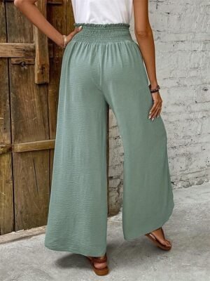Fashion Loose Plain Drawstring Wide Leg Long Trousers - Image 6