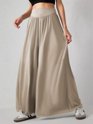 Fashion Loose Plain High Waist Full Length Chinos - Image 1