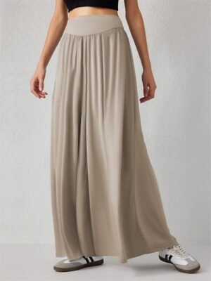 Fashion Loose Plain High Waist Full Length Chinos - Image 2