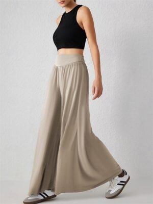 Fashion Loose Plain High Waist Full Length Chinos - Image 4