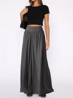 Fashion Loose Plain High Waist Full Length Chinos - Image 6