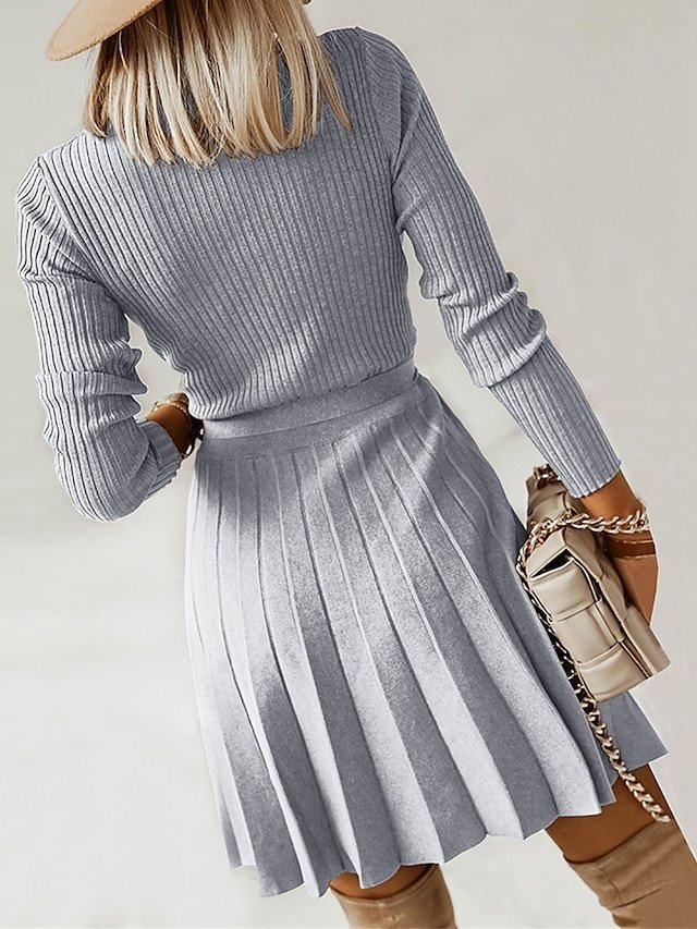 Fashion Loose Plain Surplice Neck Long Sleeve Mini Jumper Dress - Image 2