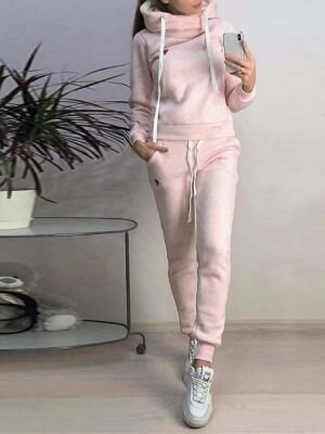 Fashion Loose Pure Colour Hoodie Long Sleeve Long Pajama Set - Image 1