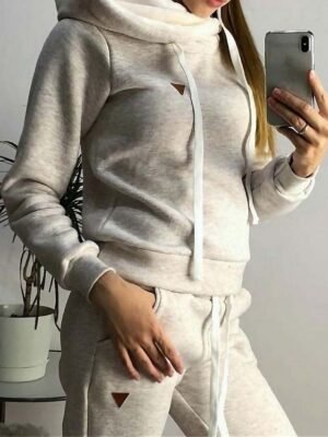 Fashion Loose Pure Colour Hoodie Long Sleeve Long Pajama Set - Image 4
